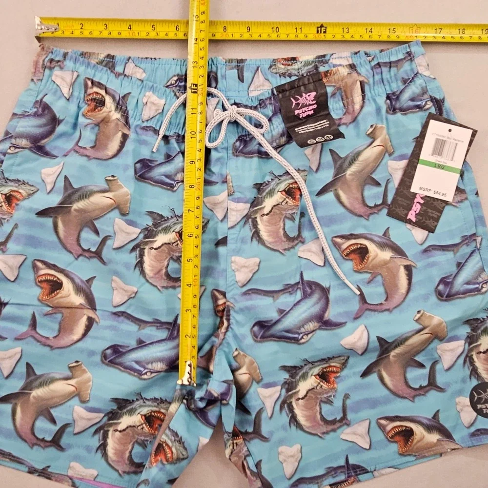 Psycho Tuna trunks swimwear mens L Large pockets PTYB0090 shark bite blue